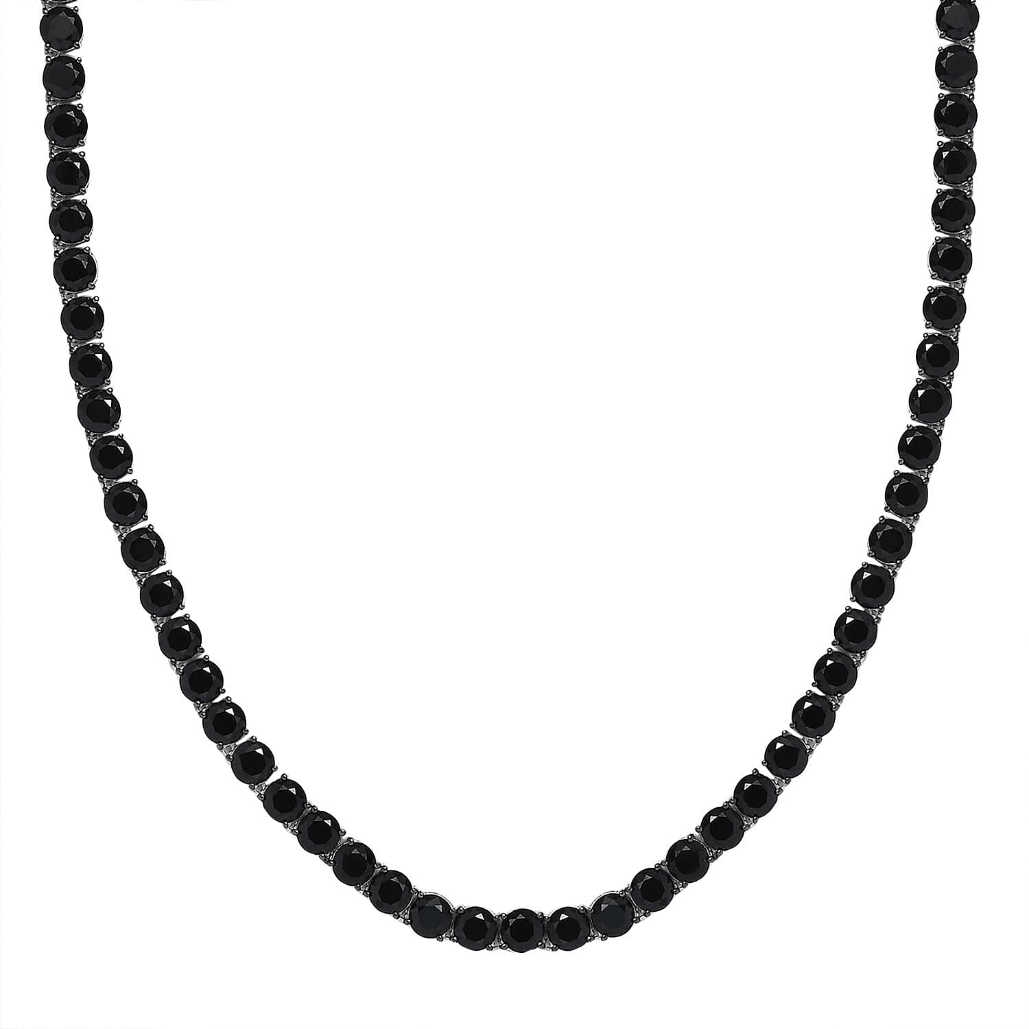 D'Joy Thai Black Spinel Tennis Necklace 18 Inches in Rhodium Over Sterling Silver 49.85 ctw