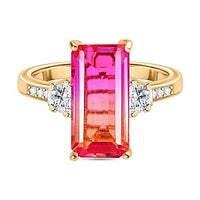 Sunset Quartz and White Zircon Ring in 18K Vermeil YG Over Sterling Silver (Size 11.5) 5.95 ctw