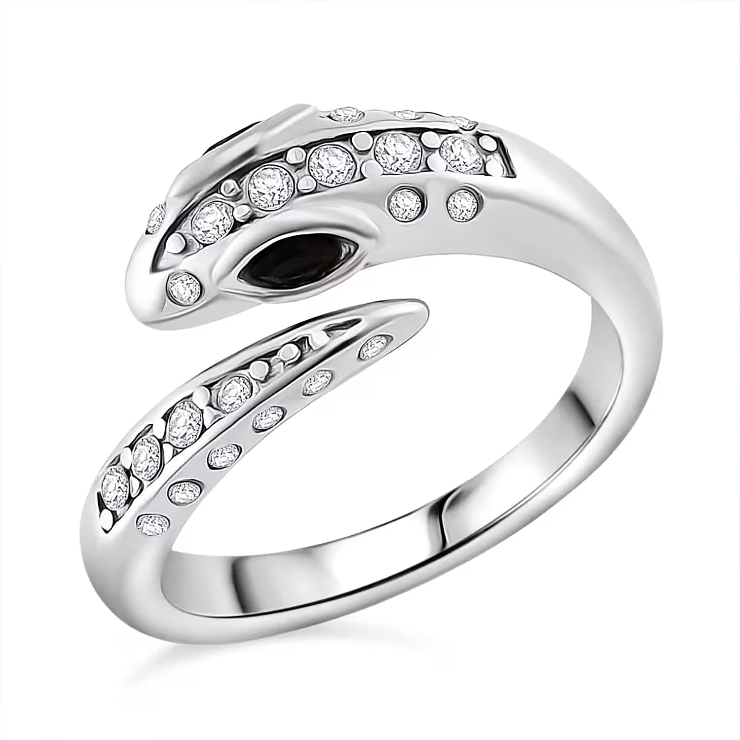 Black Glass, Simulated Diamond Ring in Stainless Steel (Size 6.0) 0.30 ctw
