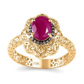 Mirage Collection 10K Yellow Gold Premim Taveta Ruby and Natural Champagne Diamond Ring 1.75 ctw - Sticky add to cart bar