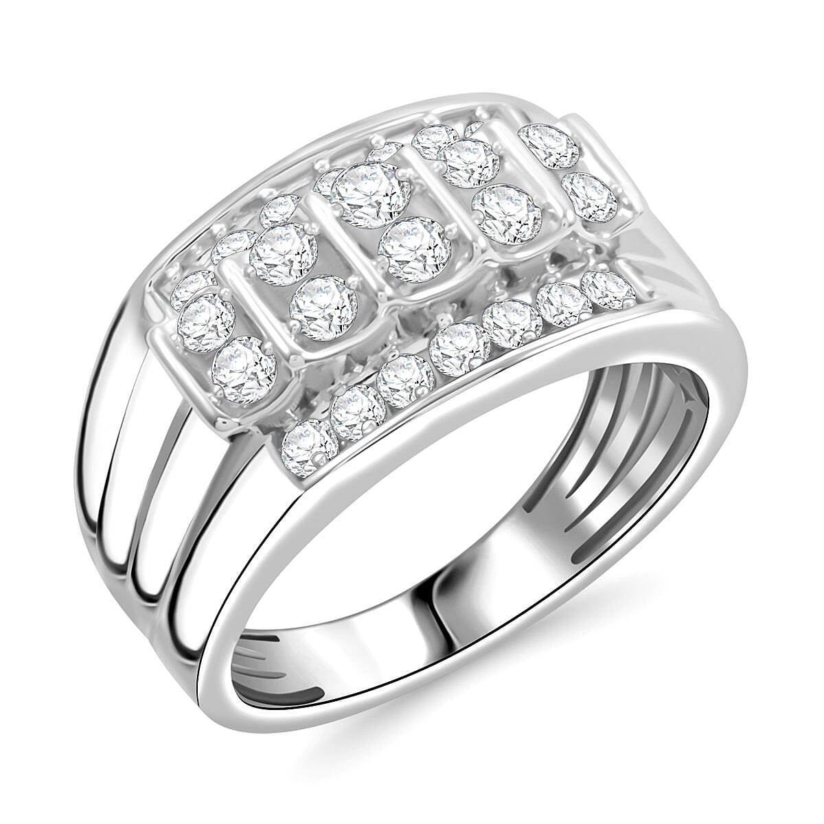 JCK Closeout Deal 10K White Gold Diamond (G-H, I2-I3) Men's Ring (Size 10.0) (6.35 g) 1.00 ctw