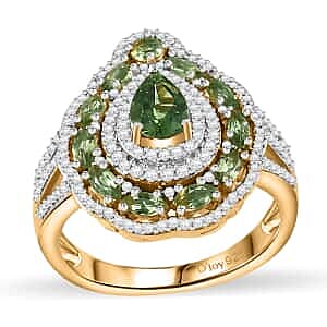 Premium Natural Green Apatite, Moissanite Ring in 18K Vermeil YG Over Sterling Silver (Size 5.0) 2.70 ctw