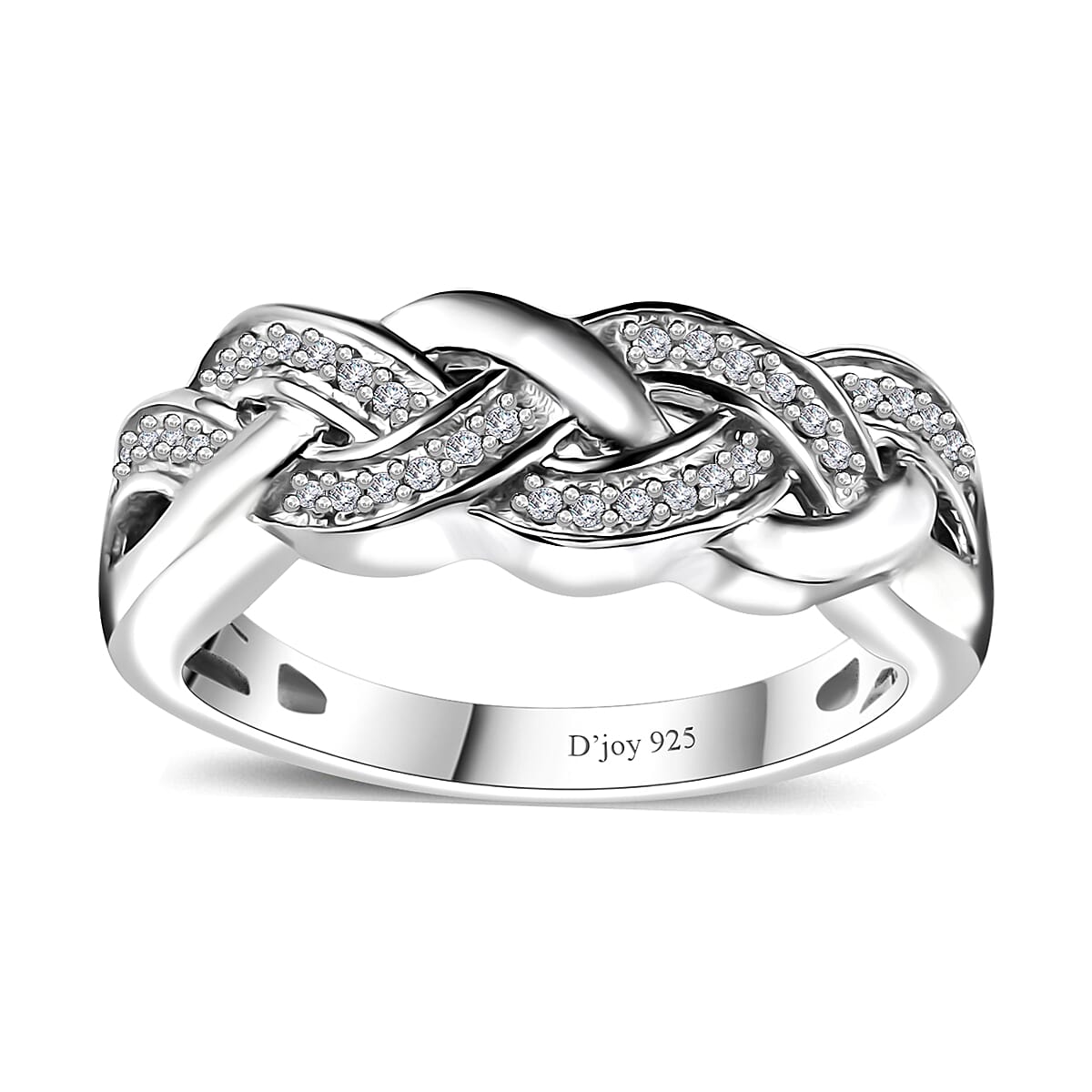 Diamond Braided Ring in Rhodium Over Sterling Silver (Size 6.0) 0.13 ctw