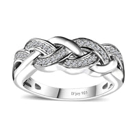 Diamond Braided Ring in Rhodium Over Sterling Silver (Size 6.0) 0.13 ctw