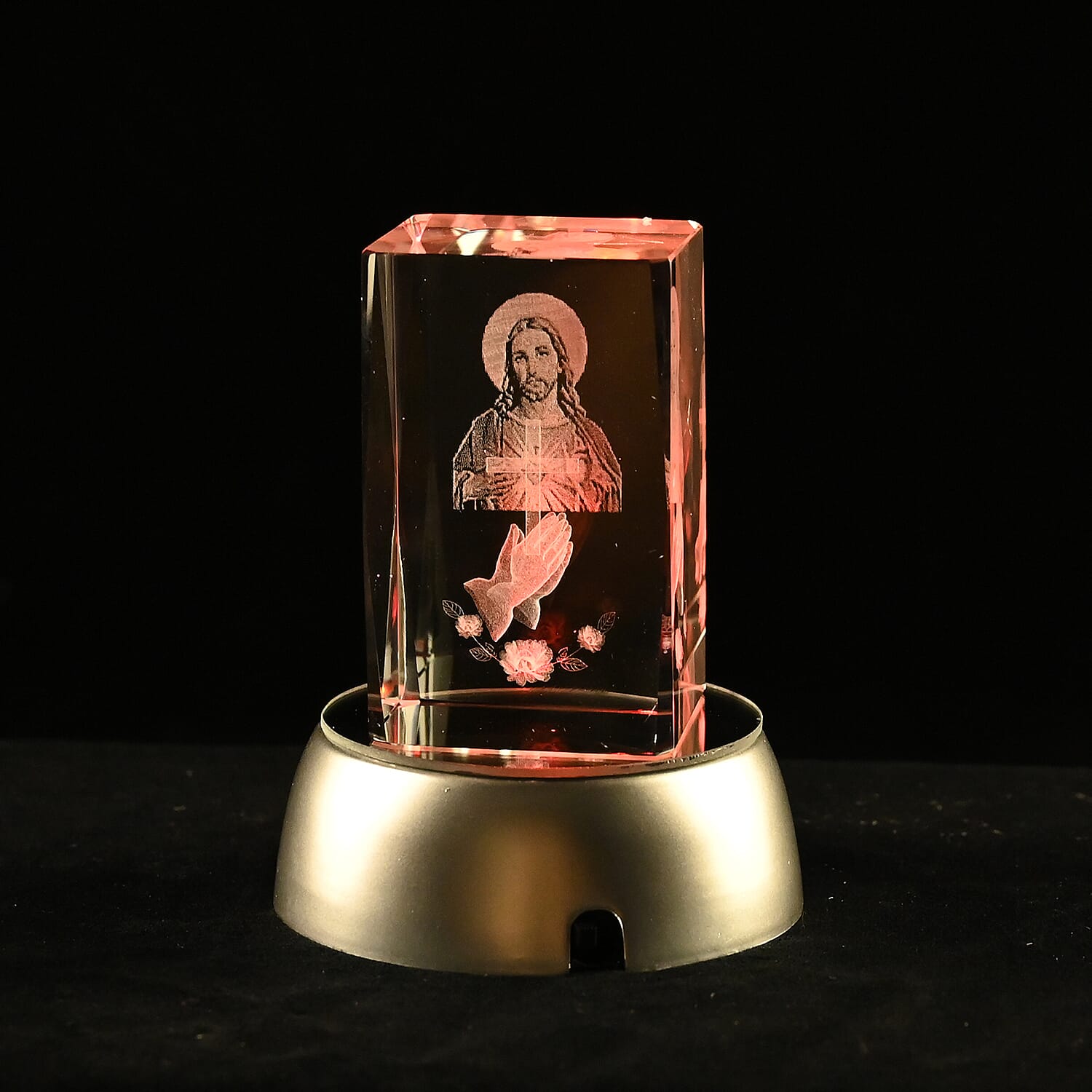 3D Jesus Christ Engraved Crystal Figurine (3.9") with Radiating Light (AAA Battery not Included)