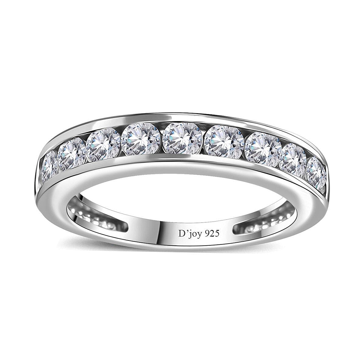 Moissanite Ring in Rhodium Over Sterling Silver (Size 5.0) 0.90 ctw
