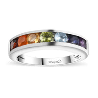 Multi Gemstone Ring in Rhodium Over Sterling Silver (Size 10.0) 1.00 ctw