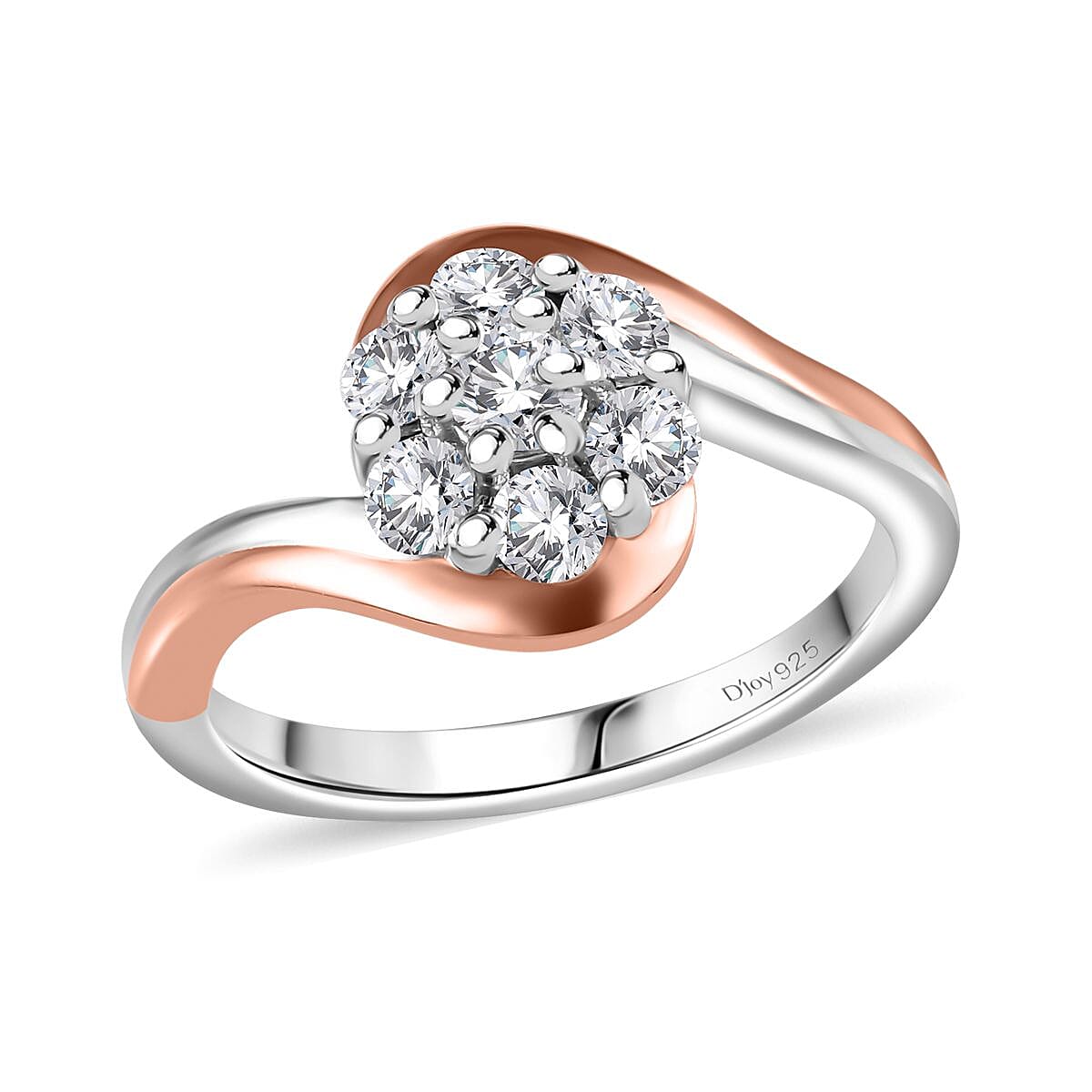 Moissanite Bypass Floral Ring in 18K Vermeil RG and Rhodium Over Sterling Silver (Size 10.0) 0.50 ctw