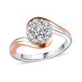 Moissanite Bypass Floral Ring in 18K Vermeil RG and Rhodium Over Sterling Silver (Size 10.0) 0.50 ctw - Sticky add to cart bar