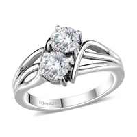 Moissanite (Rnd 5mm) Split Shank Ring in Rhodium Over Sterling Silver (Size 10.0) 0.85 ctw