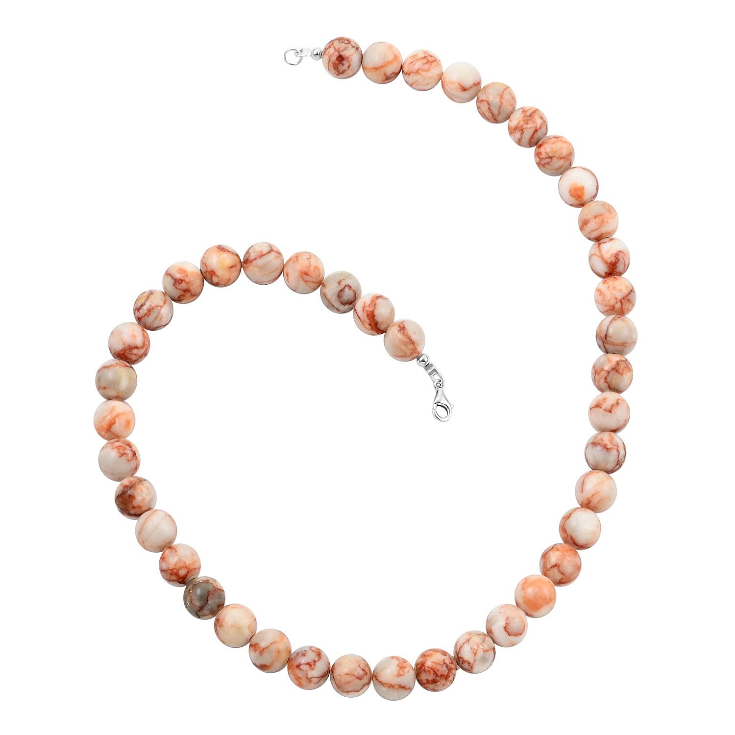 Red Mesh Work Jasper Beaded 300.00 ctw Necklace 18 Inches in Sterling Silver