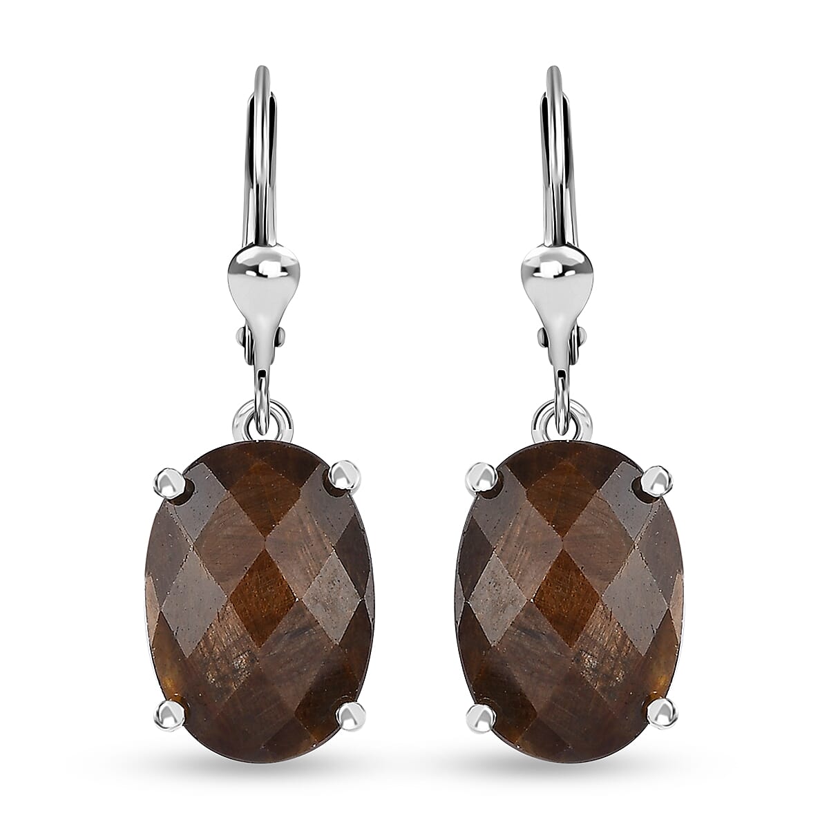 Checkerboard Cut Zawadi Chocolate Sapphire Lever Back Earrings in Rhodium Over Sterling Silver 14.80 ctw
