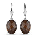 Checkerboard Cut Zawadi Chocolate Sapphire Lever Back Earrings in Rhodium Over Sterling Silver 14.80 ctw - Sticky add to cart bar