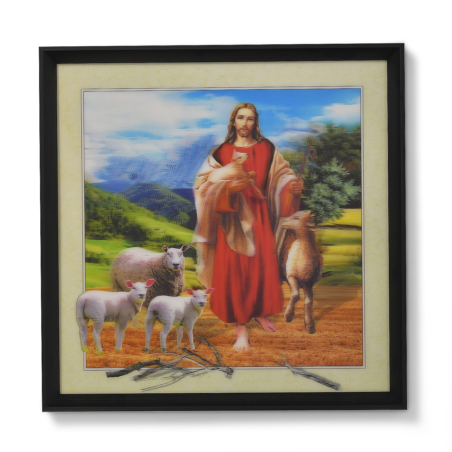 Religious Jesus Christ with Flock of Sheep Photo Frame (16"x16")