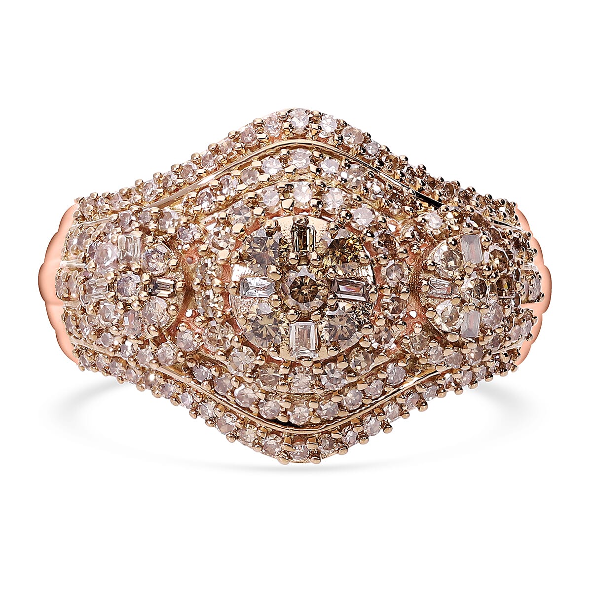 TLV Natural Champagne Diamond Ring in Vermeil RG Over Sterling Silver (Size 8.0)