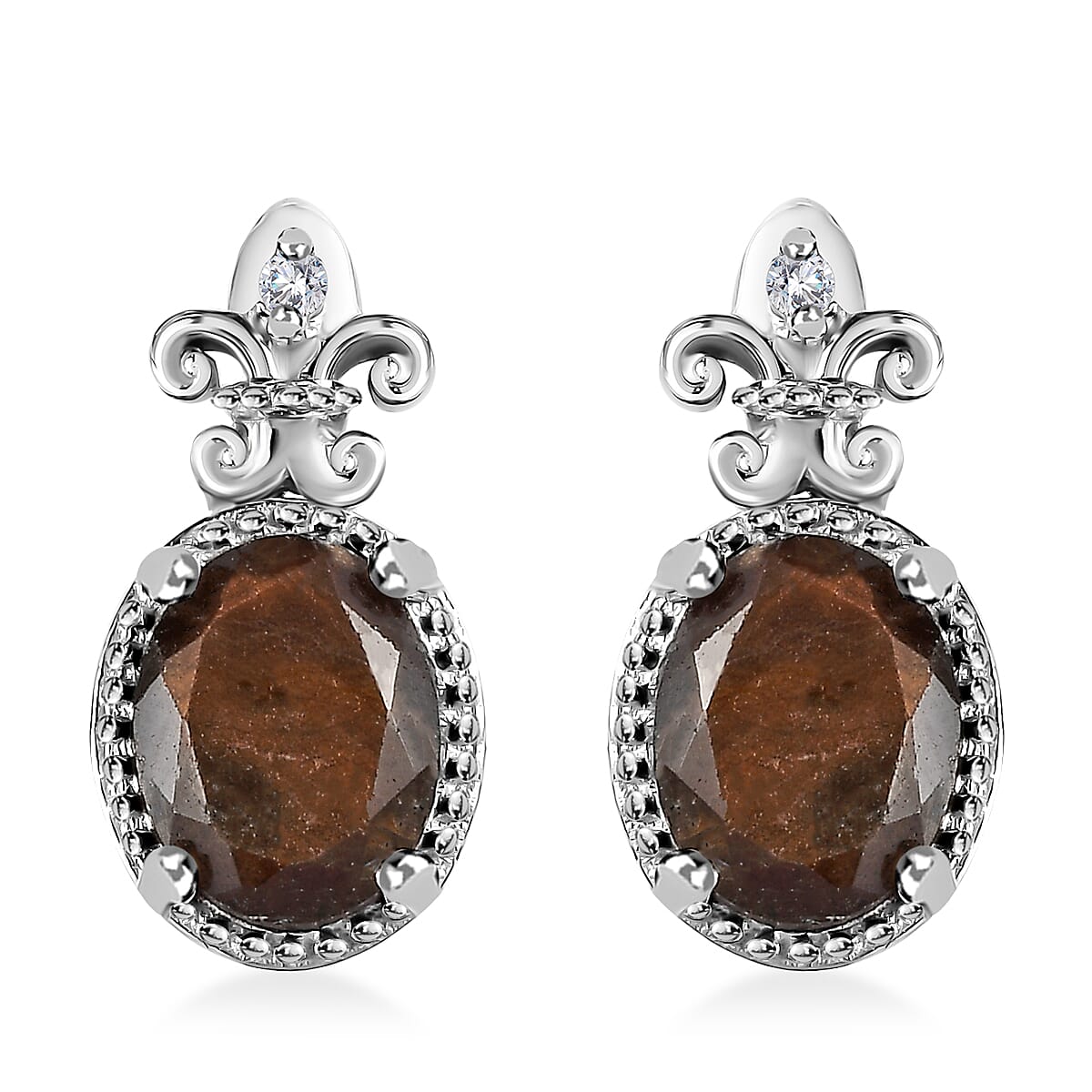 Zawadi Chocolate Sapphire and White Zircon 5.00 ctw Earrings in Rhodium Over Sterling Silver