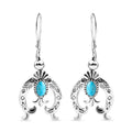 Artisan Crafted Sleeping Beauty Turquoise Squash Blossom Earrings in Black Oxidized Sterling Silver 1.00 ctw - Sticky add to cart bar
