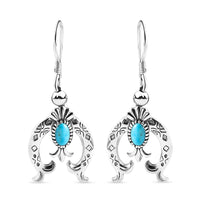 Artisan Crafted Sleeping Beauty Turquoise Squash Blossom Earrings in Black Oxidized Sterling Silver 1.00 ctw