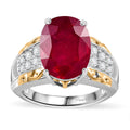 Niassa Ruby (FF) (Ovl 14x10 mm), White Zircon Ring in 18K Vermeil YG and Rhodium Over Sterling Silver (Size 10.0) 9.80 ctw - Sticky add to cart bar
