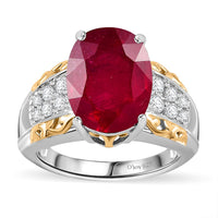 Niassa Ruby (FF) (Ovl 14x10 mm), White Zircon Ring in 18K Vermeil YG and Rhodium Over Sterling Silver (Size 10.0) 9.80 ctw