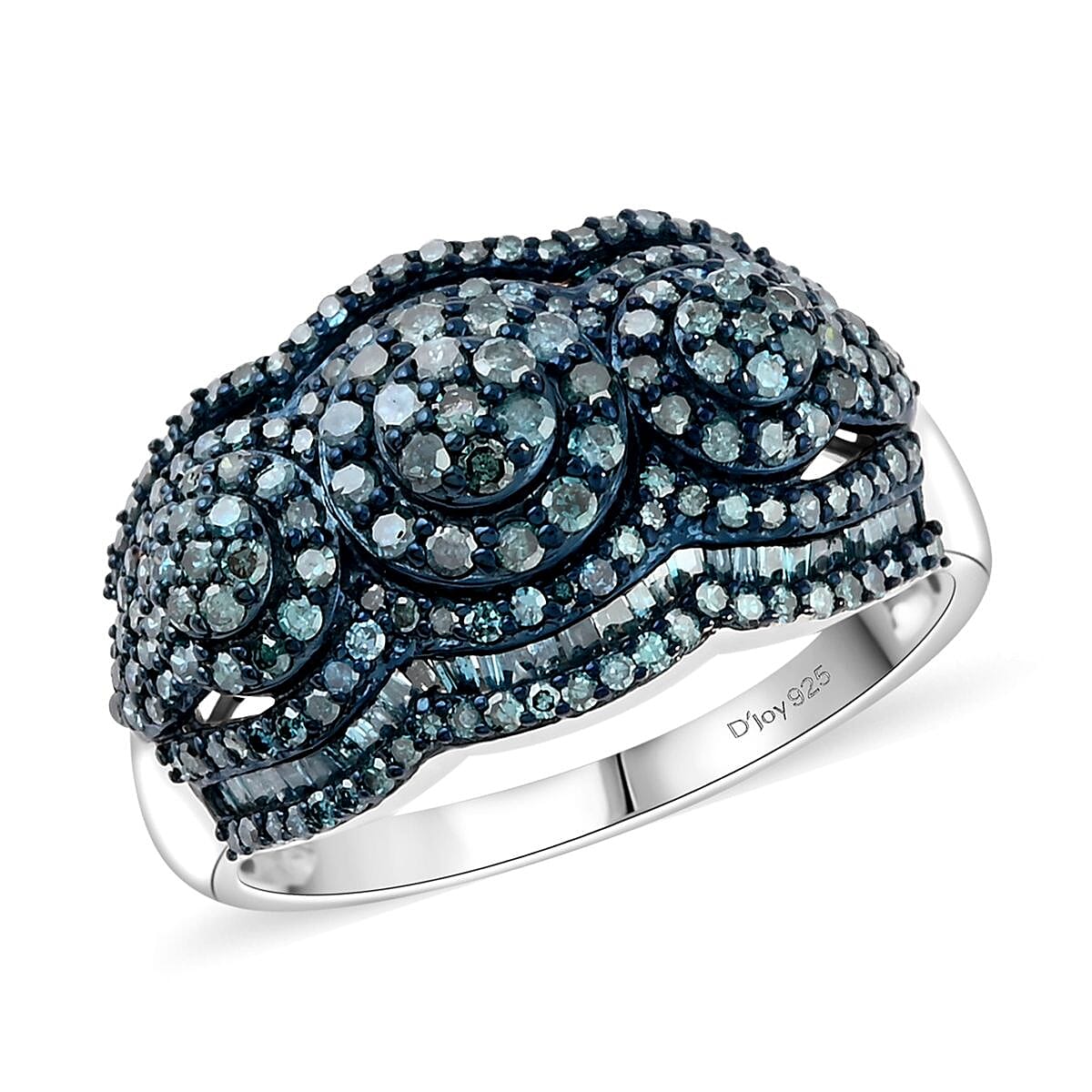 Blue Diamond (IR) Ring in Platinum Over Sterling Silver (Size 7.0) 1.50 ctw
