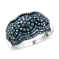 Blue Diamond (IR) Ring in Platinum Over Sterling Silver (Size 7.0) 1.50 ctw