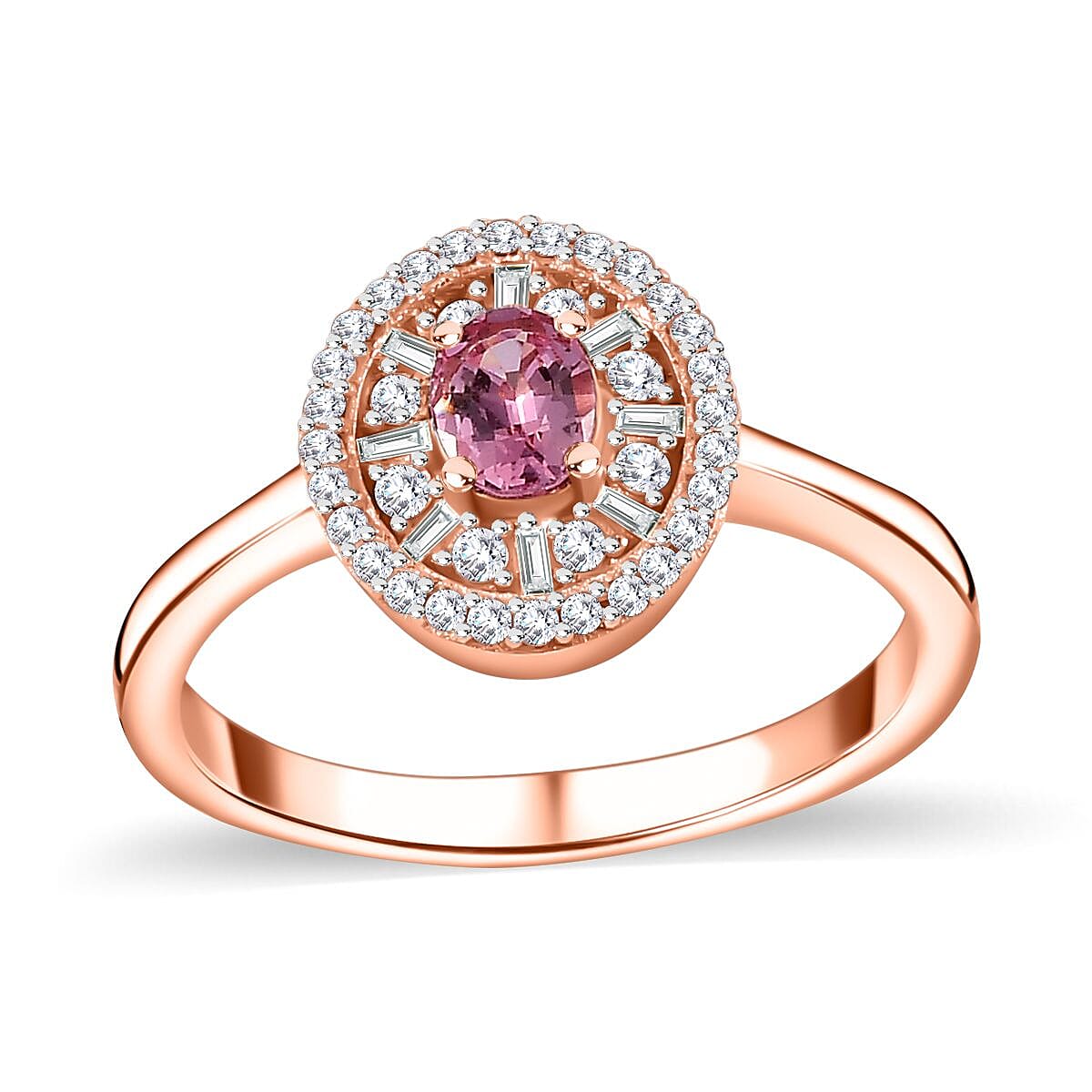 Premium Mahenge Spinel, Diamond (0.35 cts) Double Halo Ring in 18K Vermeil RG Over Sterling Silver (Size 6.0) 0.70 ctw