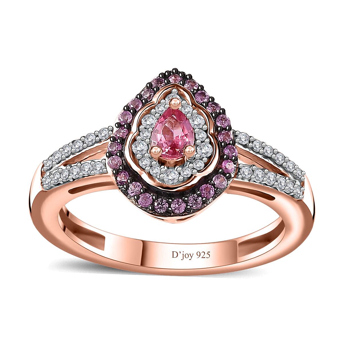 Premium Mahenge Spinel and Multi Gemstone Halo Ring in 18K Vermeil Rose Gold Over Sterling Silver 0.60 ctw