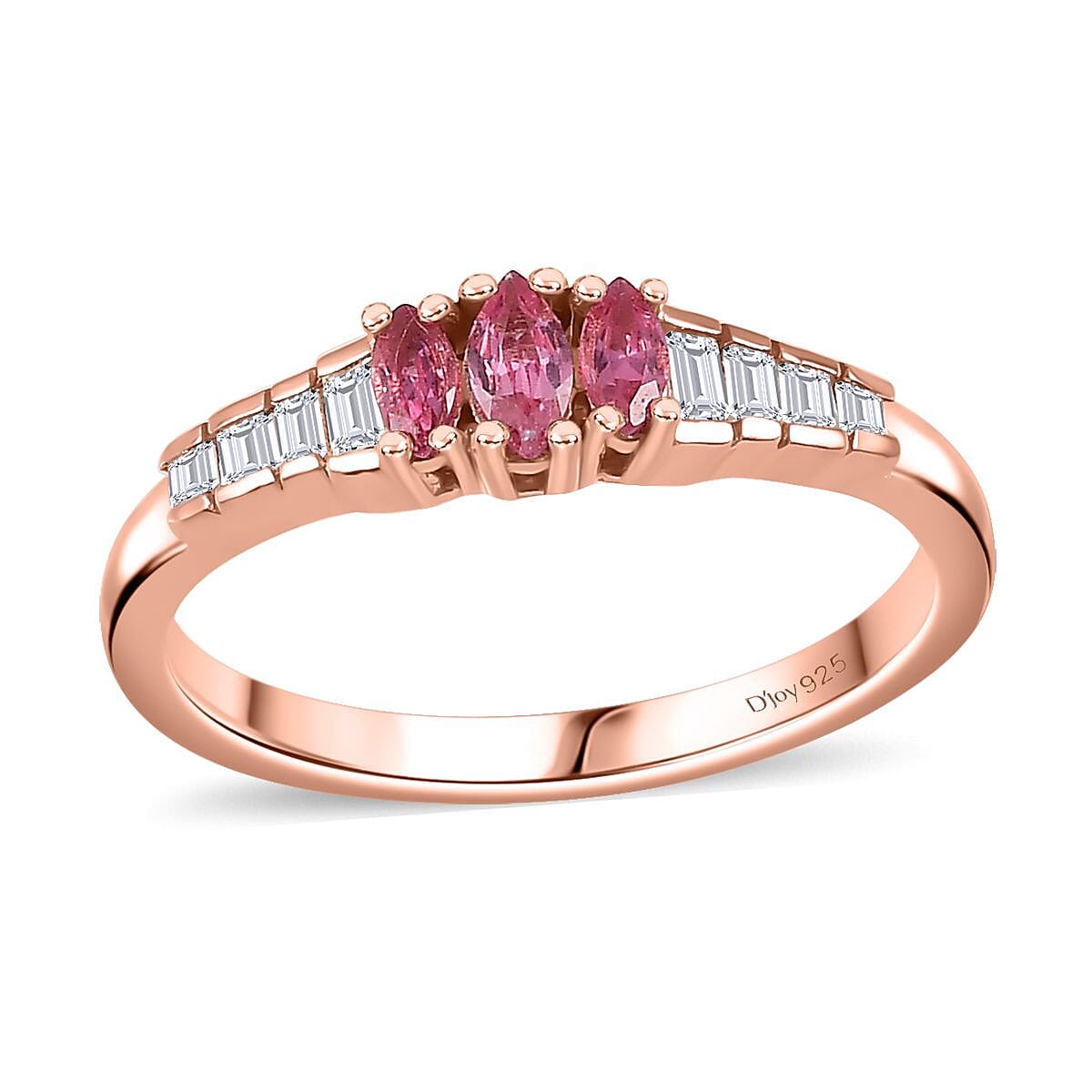Premium Mahenge Spinel, White Zircon Ring in 18K Vermeil RG Over Sterling Silver (Size 10.0) 0.70 ctw