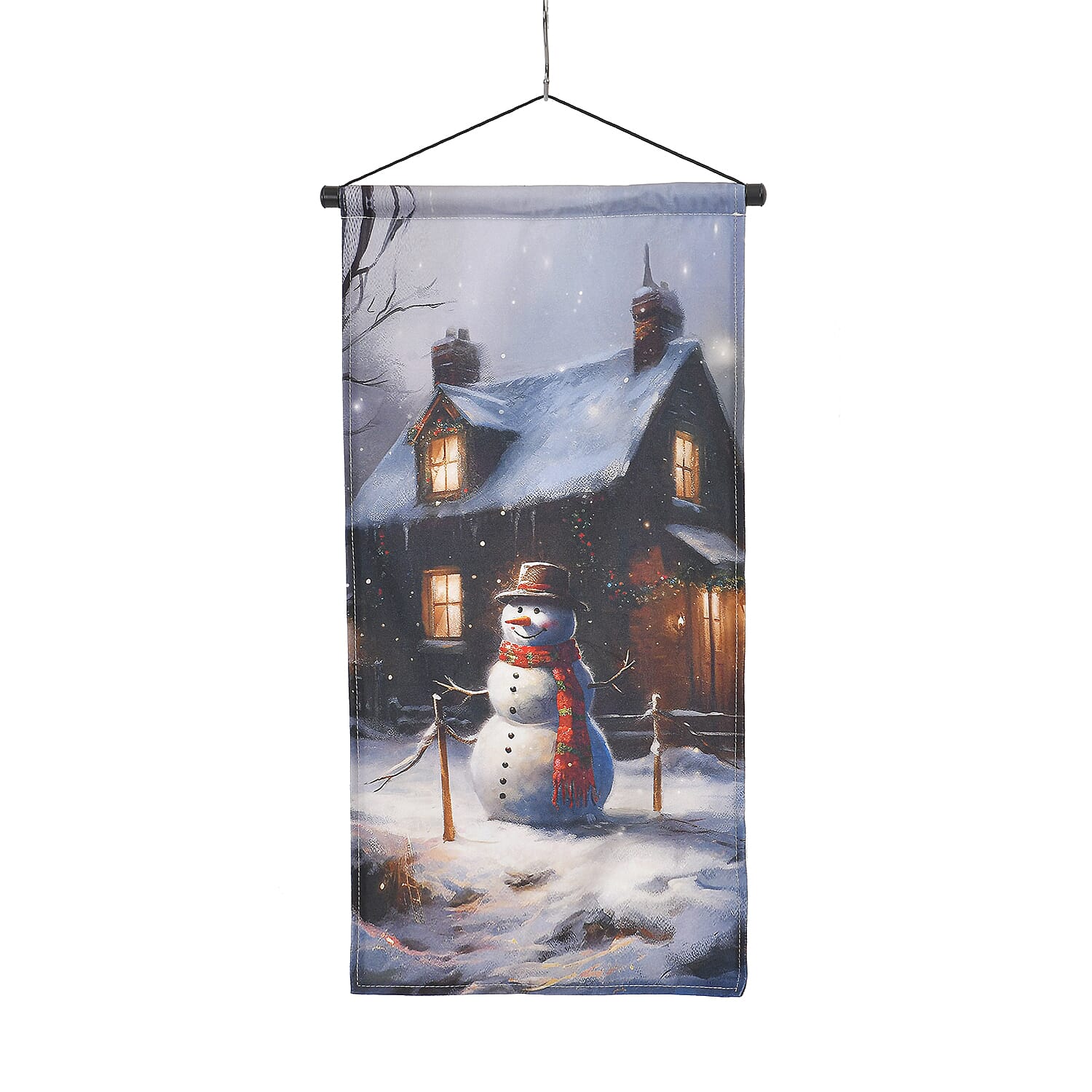Hanging Snowman Illuminated by Lights Painting with LED (11.8"x23.6")