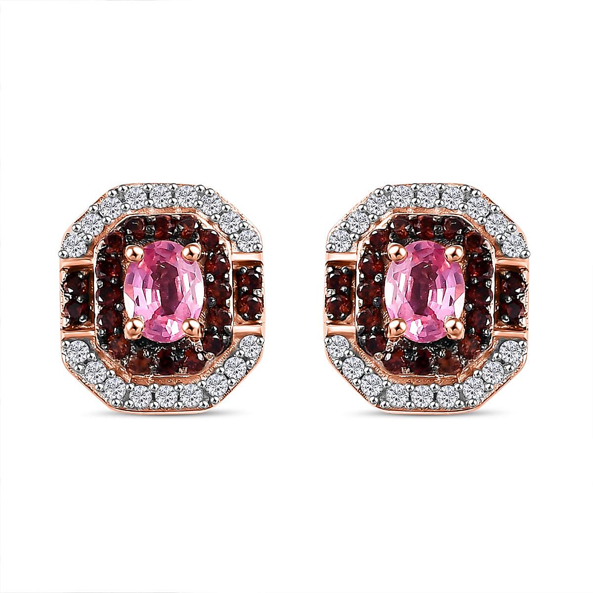 Premium Mahenge Spinel, Brown and White Zircon Art Deco Earrings in 18K Vermeil Rose Gold Over Sterling Silver 0.80 ctw