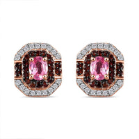 Premium Mahenge Spinel, Brown and White Zircon Art Deco Earrings in 18K Vermeil Rose Gold Over Sterling Silver 0.80 ctw