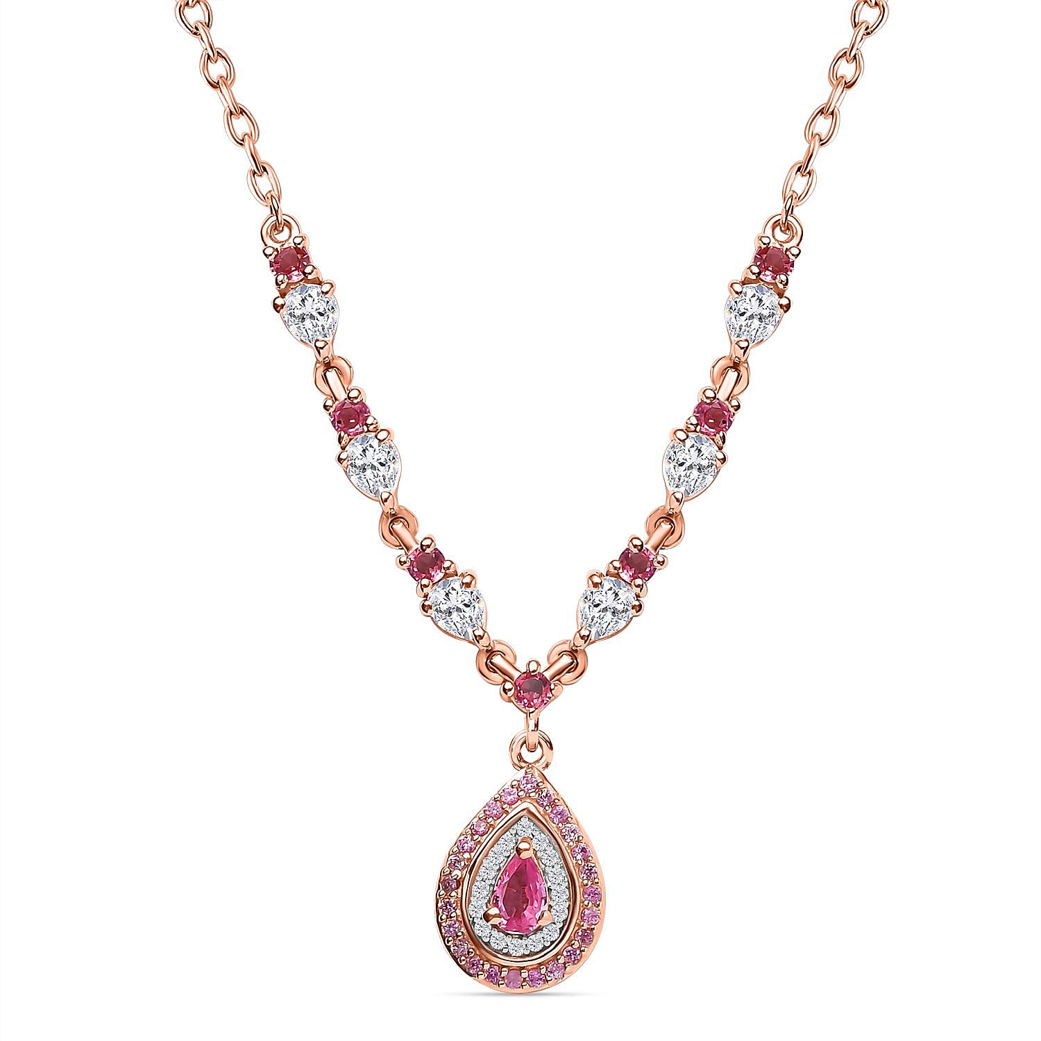 D'Joy Premium Mahenge Spinel and Multi Gemstone Timeless Elegance Necklace 18-20 Inches in 18K Vermeil Rose Gold Over Sterling Silver 2.25 ctw