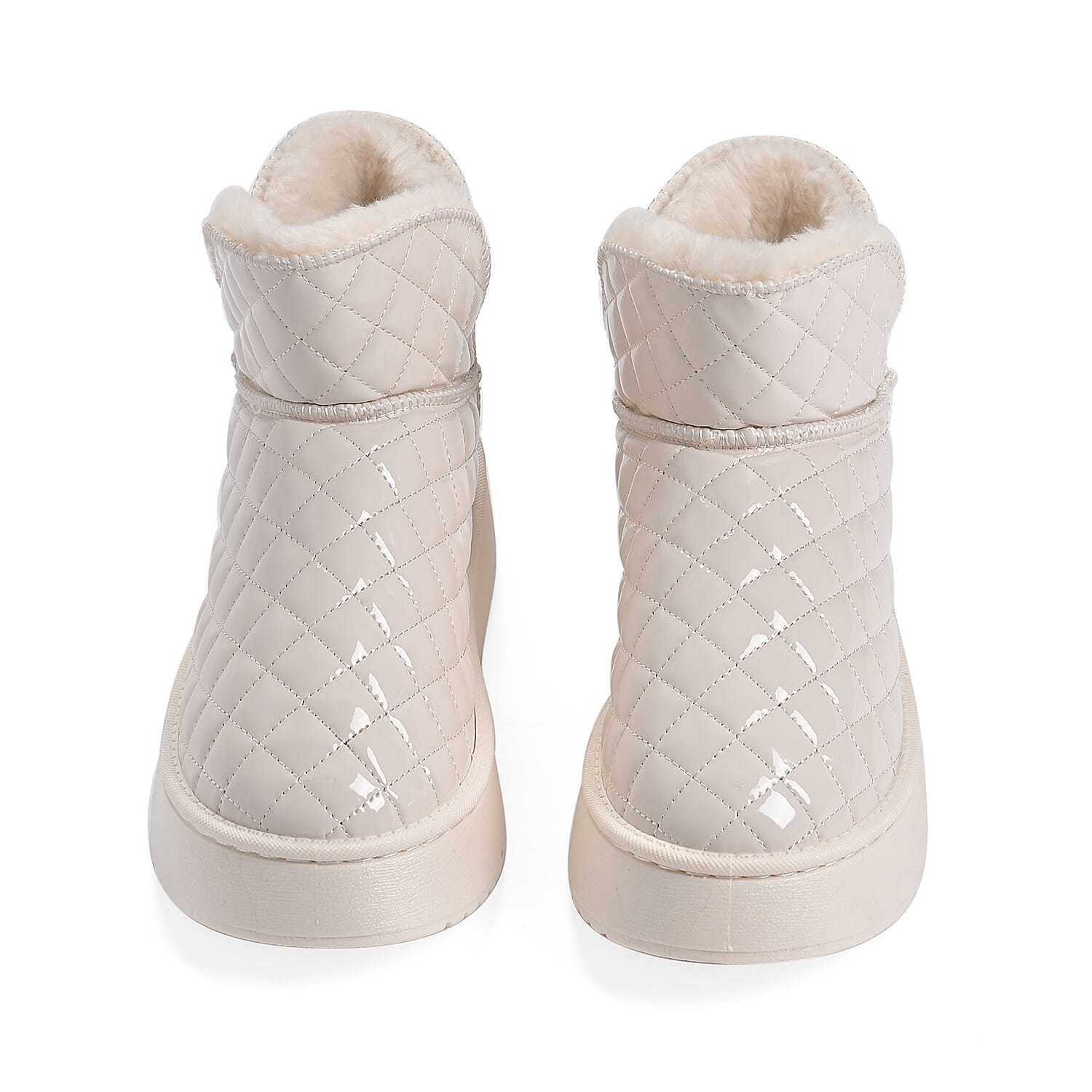 Cream Women's Sparkle Quilted Faux Leather Fur Lined Boots - Size 7