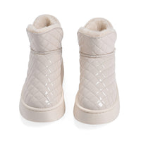 Cream Women's Sparkle Quilted Faux Leather Fur Lined Boots - Size 7