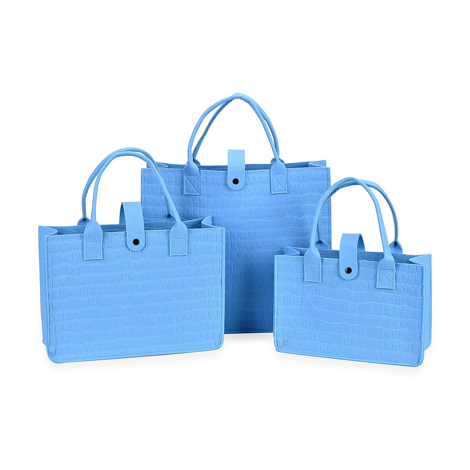Set of 3 Blue Embossed Felt Bags - Small (11.81"x7.87"x4.72"), Medium (13.78"x9.84"x4.72), Large (15.75"x13.78"x5.9")