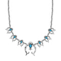 Artisan Crafted Sleeping Beauty Turquoise Squash Blossom Necklace 18-20 Inches in Sterling Silver 4.60 ctw - Sticky add to cart bar
