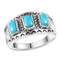 Artisan Crafted Sleeping Beauty Turquoise Navajo-Inspired 3 Stone Ring in Sterling Silver - Sticky add to cart bar