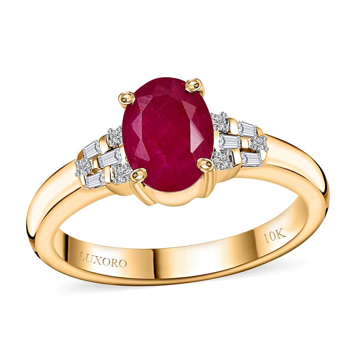Luxoro 10K Yellow Gold AAA Montepuez Ruby, Diamond (G-H, I2) Ring (Size 7.0) 1.90 ctw