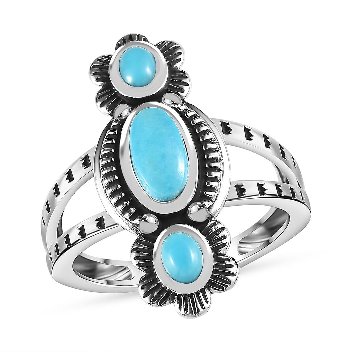 Artisan Crafted Sleeping Beauty Turquoise 3 Stone Ring in Sterling Silver 1.00 ctw