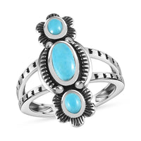 Artisan Crafted Sleeping Beauty Turquoise 3 Stone Ring in Sterling Silver 1.00 ctw