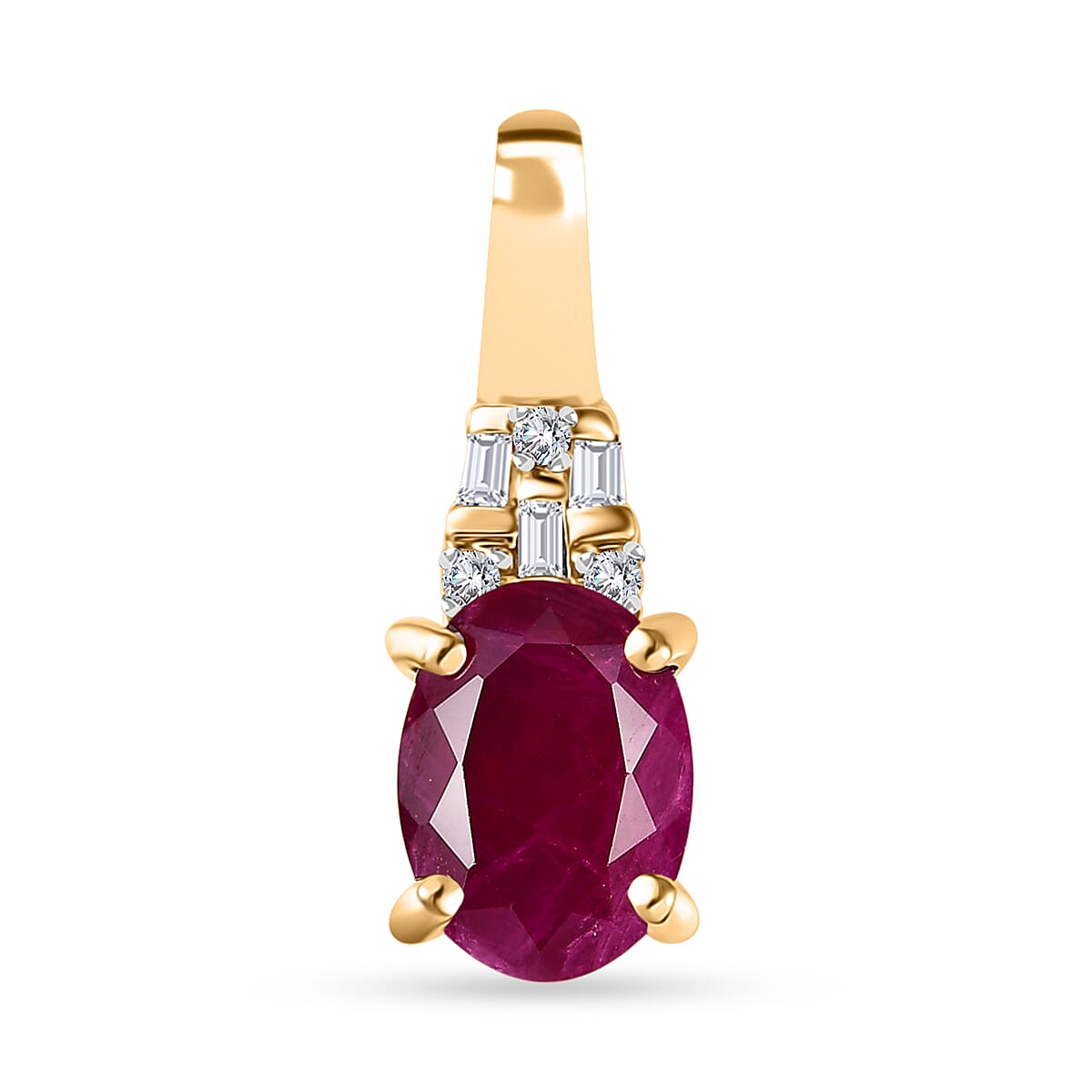 Luxoro 10K Yellow Gold AAA Montepuez Ruby and G-H I2 Diamond Pendant 1.85 ctw