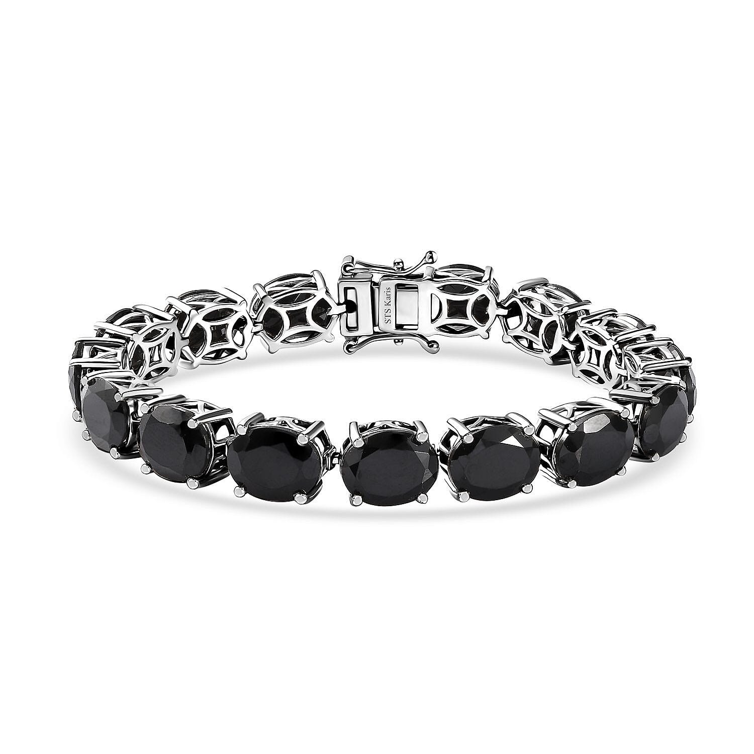 Karis Thai Black Spinel Bracelet in Platinum Bond (6.50 In) 57.60 ctw