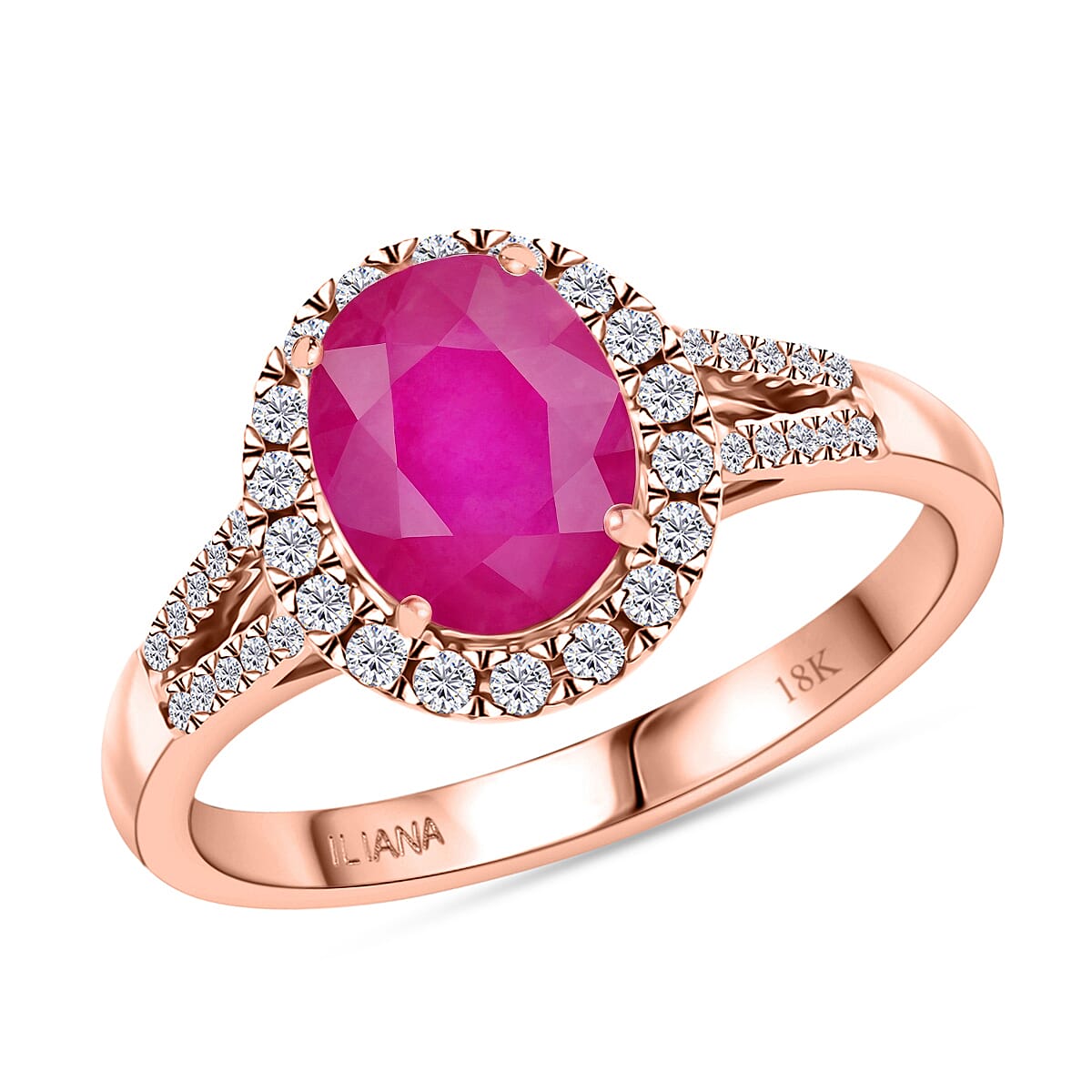 Iliana AAA Royal Ruby and SI Diamond 2.35 ctw Ring in 18K Rose Gold 5.07 Grams