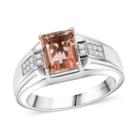 Morganique Quartz (Triplet) and White Zircon Men's Ring in Rhodium Over Sterling Silver (Size 10.0) 4.00 ctw