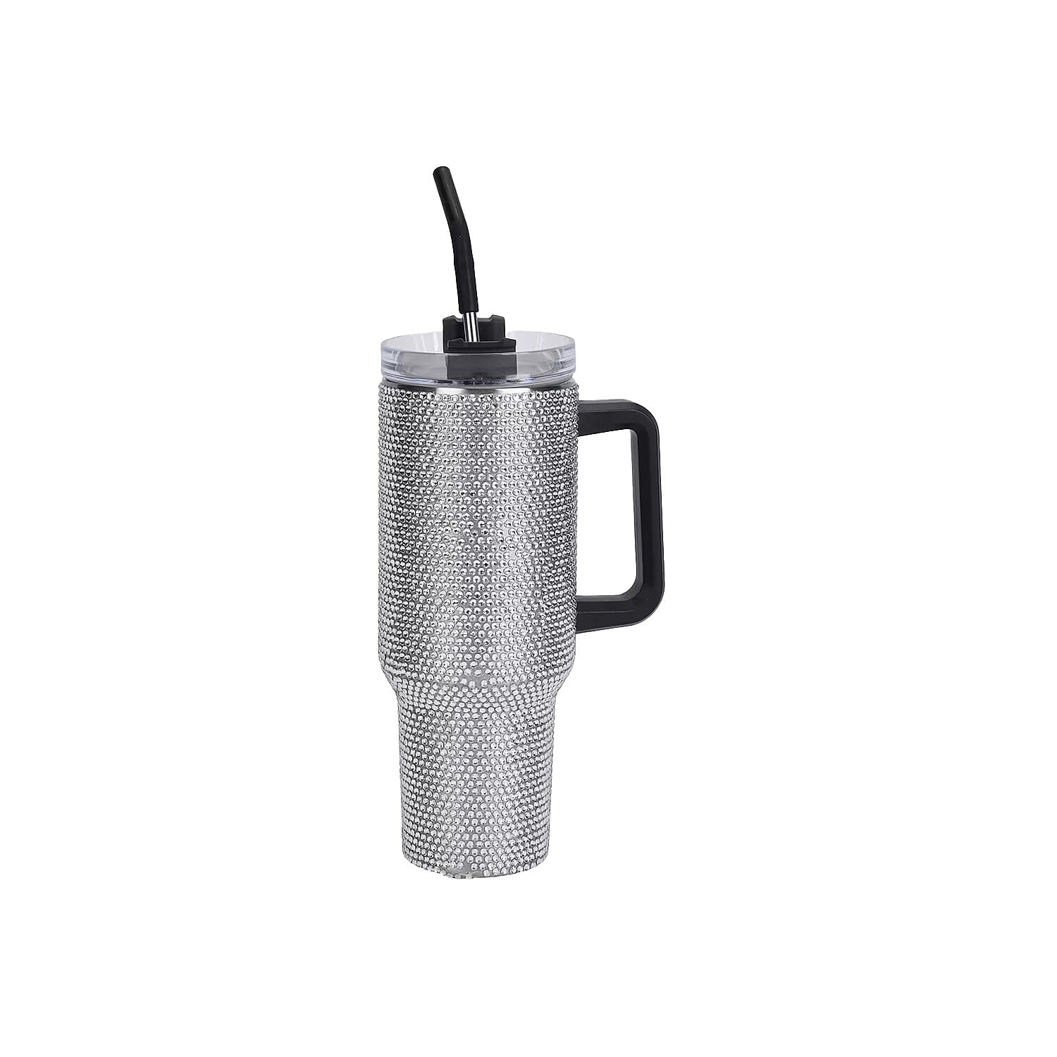 White Rhinestone Water Bottle with Straw 40 oz