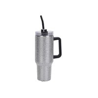 White Rhinestone Water Bottle with Straw 40 oz