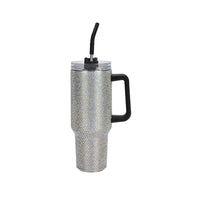 White Rhinestone Water Bottle with Straw 40 oz
