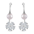 White Shell Pearl and Simulated Diamond Earrings in Silvertone and Stainless Steel - Sticky add to cart bar