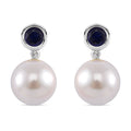 White Shell Pearl and Masoala Sapphire (D) 1.75 ctw Earrings in Platinum Over Sterling Silver - Sticky add to cart bar
